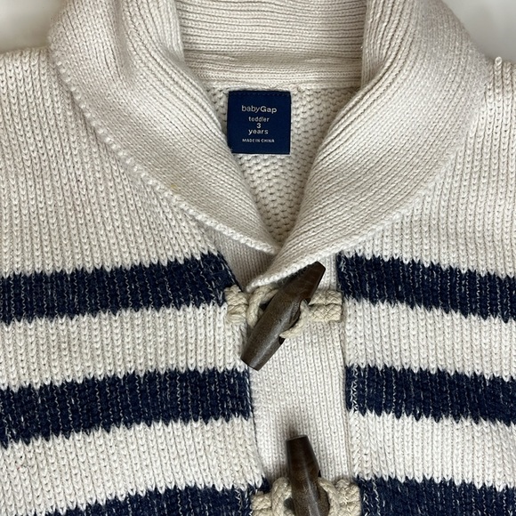 Baby Gap Shawl Collar Striped Cardigan Toddler 3 years blue Organic Cotton - Picture 2 of 12
